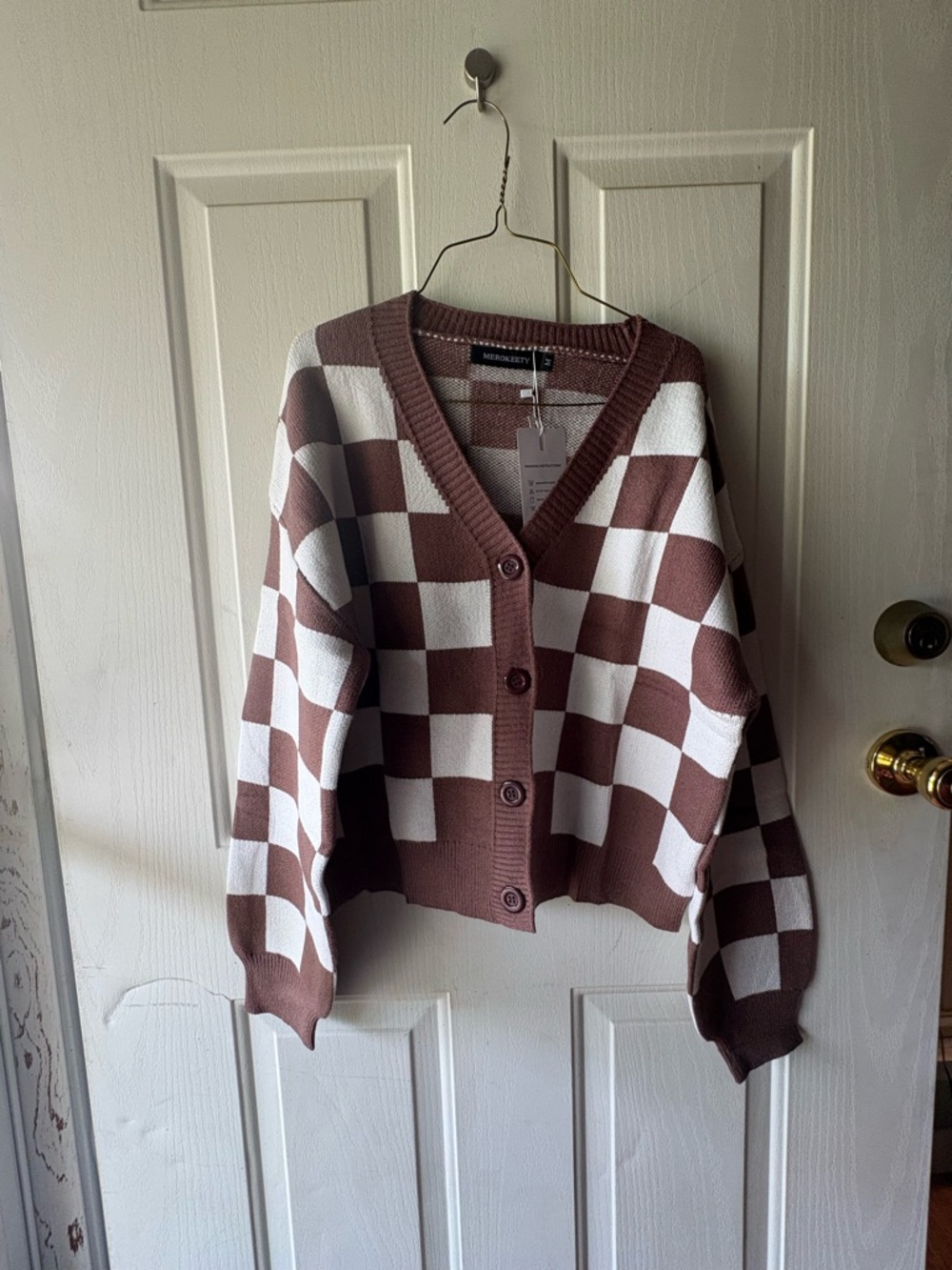 MEEROKEETY brown and white checked sweater